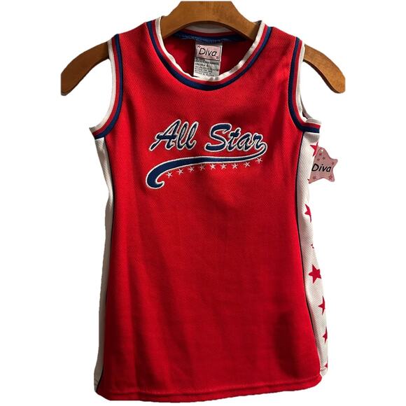 Vintage Diva All Star Girls Dress Size 5 Red White Stars Basketball Cheer Y2K - Picture 1 of 9